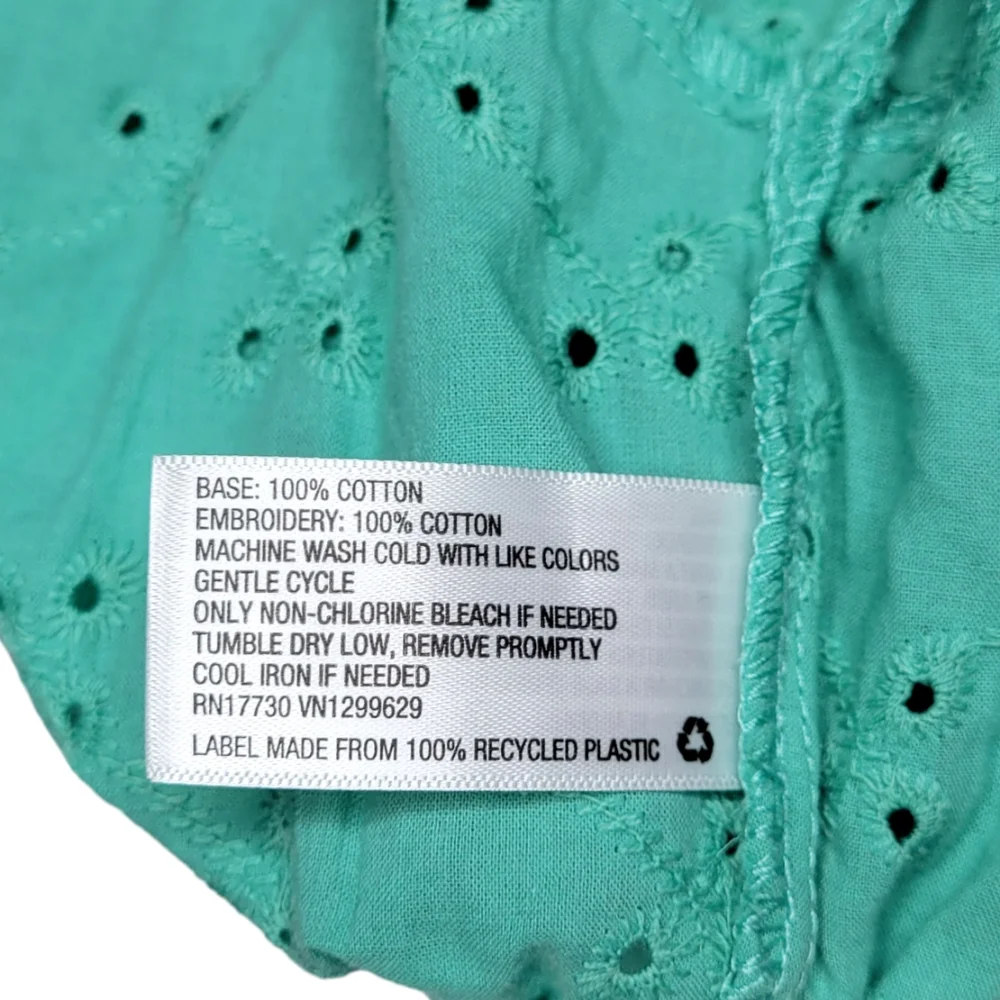 NEW Wild Fable Medium Crop Top Long Sleeve Cotton Teal Green Eyelets